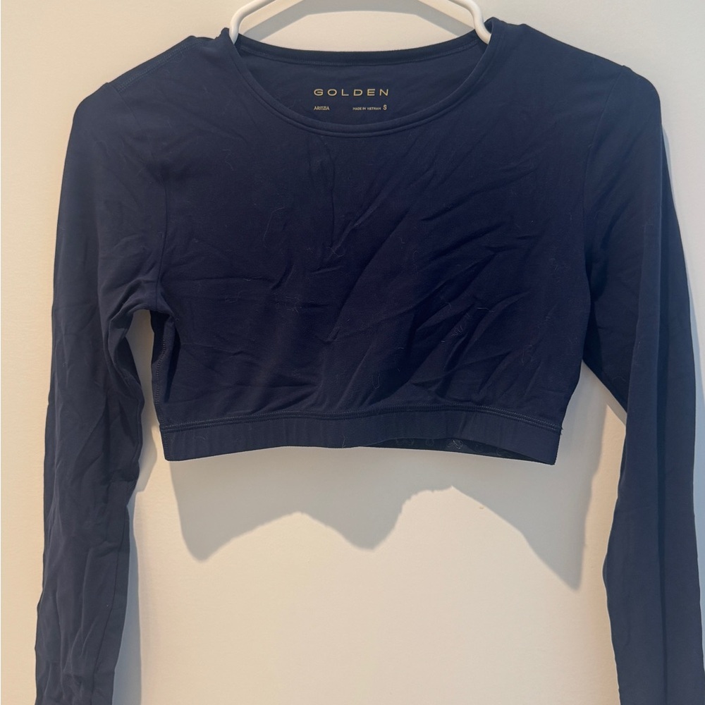 Aritzia Navy Long Sleeve Crop Top